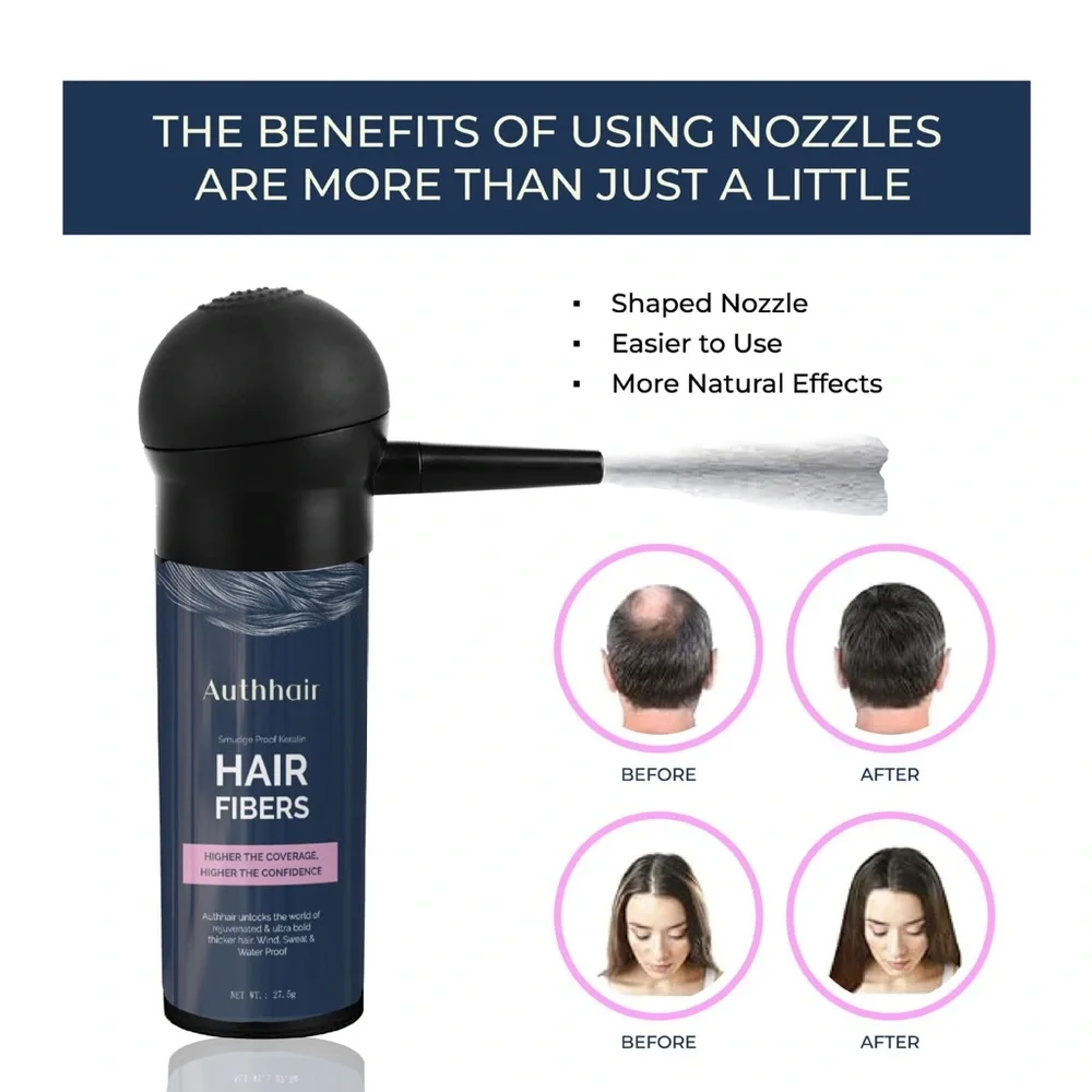 Hair Fibers for Thinning Hair w/Spray Applicator for Men & Women (black)